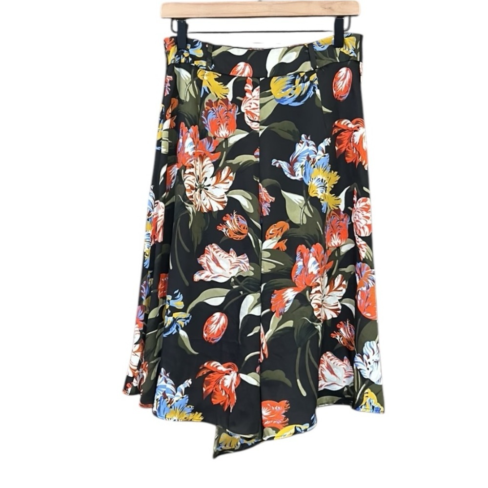 Zara Tropical Floral Patterned Asymmetrical Hem Side Zip Midi Skirt Size Medium - Picture 5 of 10